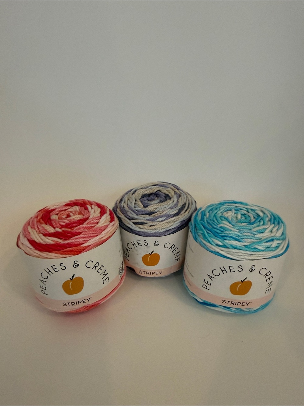 Peaches & Crème Stripey Cotton Yarn - Red, Gray, Blue